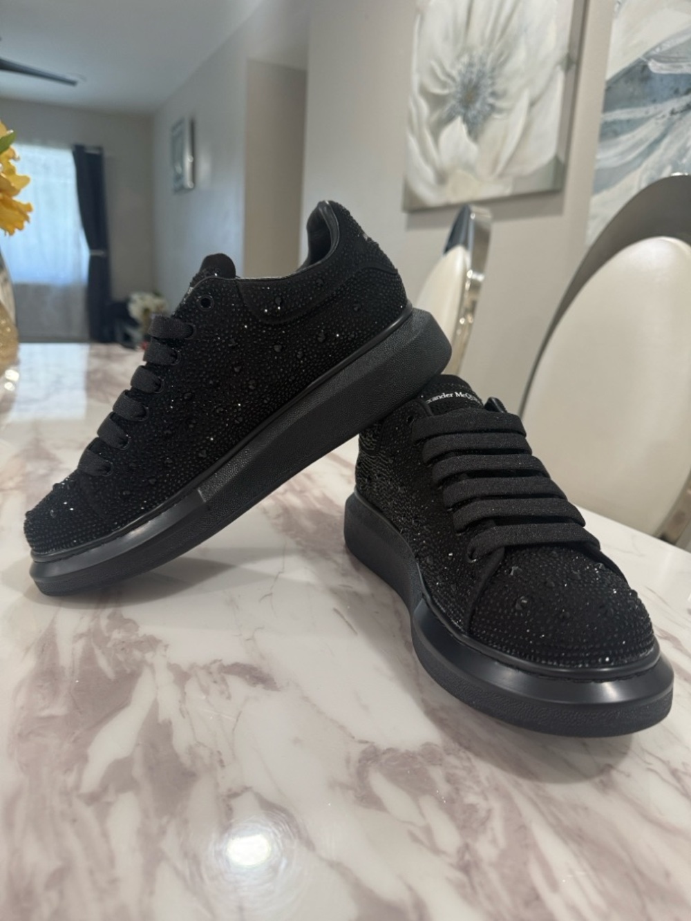 Alexander McQueen Black Crystal Embellished men Trainer size 44/10